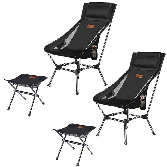 DRAXDOG Camping Chair, 2 Way Compact Backpacking Chair, Portable Folding Chair, Beach Chair with Side Pocket, headrest and Foot Rest, Lightweight Hiking Chair STMZ (Black Set)