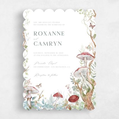 White Scalloped Wedding Invitation - Eden Portrait