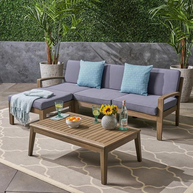 Grenada 5pc Acacia Sectional Sofa Set - Gray/Dark Gray - Christopher Knight Home