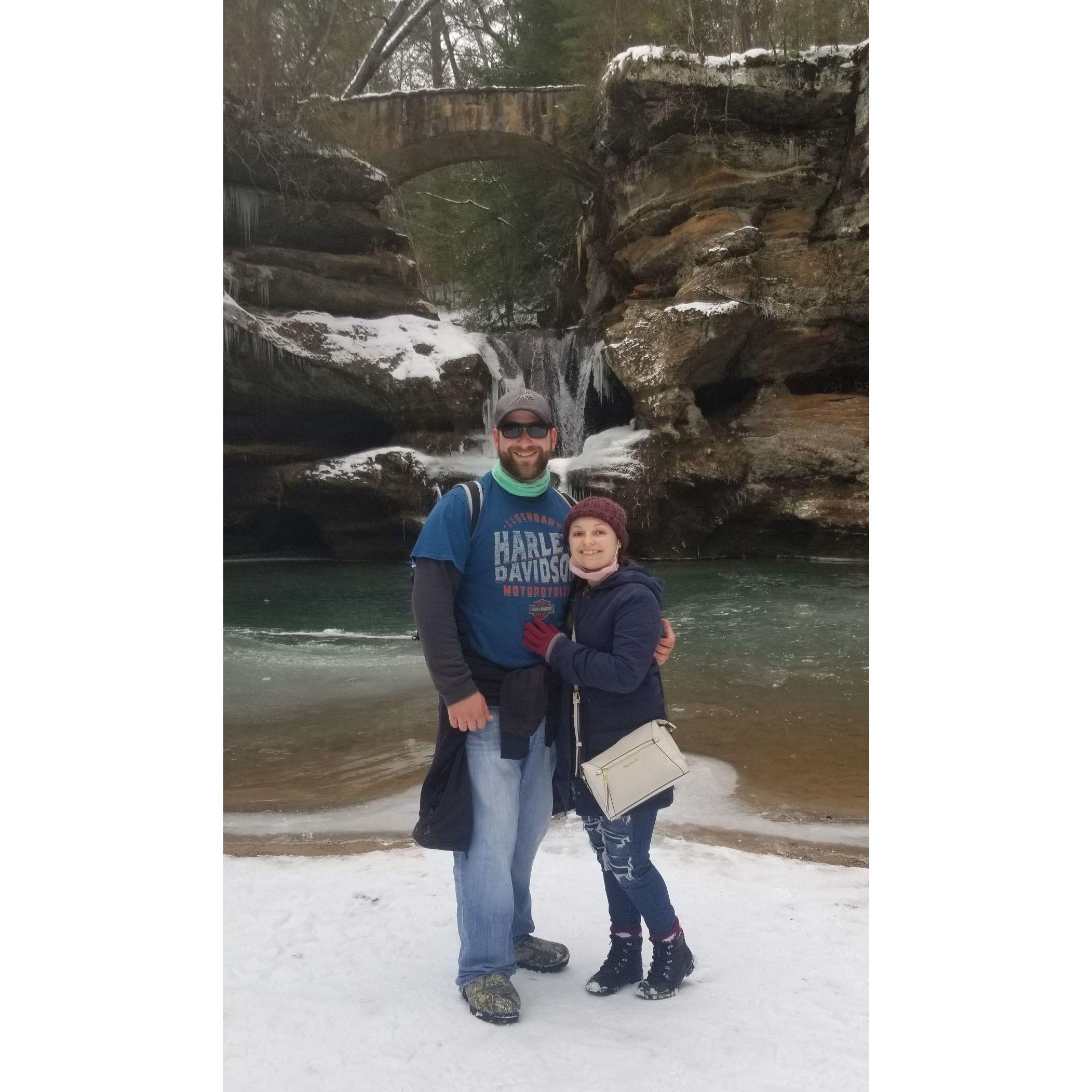 This was a picture taken on our first big vacation together! We went to Ohio to visit his family and got to do a lot of sight seeing. This picture was taken at Hocking Hills State Park.