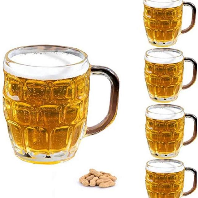 4 Pack Glass Dimpled Stein Beer Mug with Large Handle - 19 oz. -Dishwasher Safe - For All Beverages (4, Dimpled Texture)