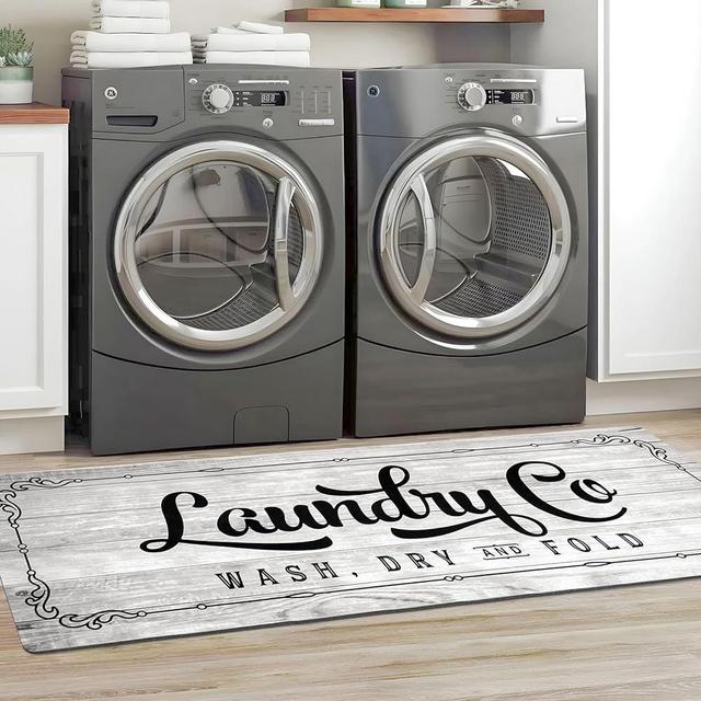 KOZYFLY Laundry Room Rug Runner 20"x60" Non Slip Laundry Rug Kitchen Rugs Washable Laundry Room Mat Waterproof Mudroom Floor Carpet Runner Farmhouse Laundry Room Decor, Light Grey, Laundry Co