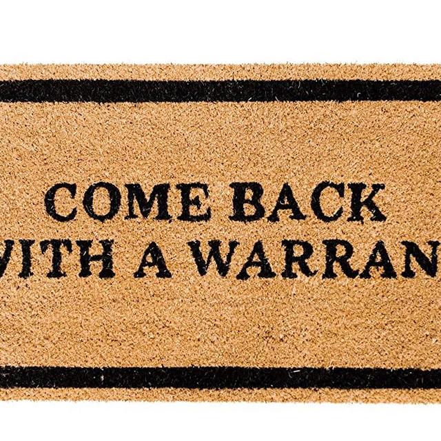 Theodore Magnus Natural Coir Doormat with Non-Slip Backing - 17 x 30 - Outdoor / Indoor - Natural - Come Back with a Warrant - COIR-1730-15-204