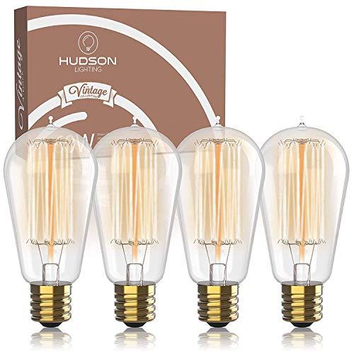 Vintage Incandescent Edison Bulb Set: 60 Watt, 2100K Warm White Edison Light Bulbs - E26 Base - 230 Lumens - Clear Glass - Dimmable Antique Exposed Filament - ST58 Decorative Lightbulbs - 4 Pack