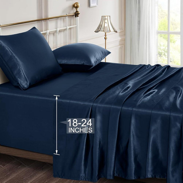 Vonty King Size Satin Sheets - Extra Deep Pocket, Cooling & Silky, 4 Piece Set