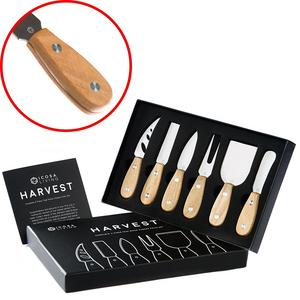 HARVEST Premium 6-Piece Cheese Knife Set - Complete Stainless Steel Cheese Knives Collection with Teak Wood Handles and Full-Length Blades (Gift-Ready)