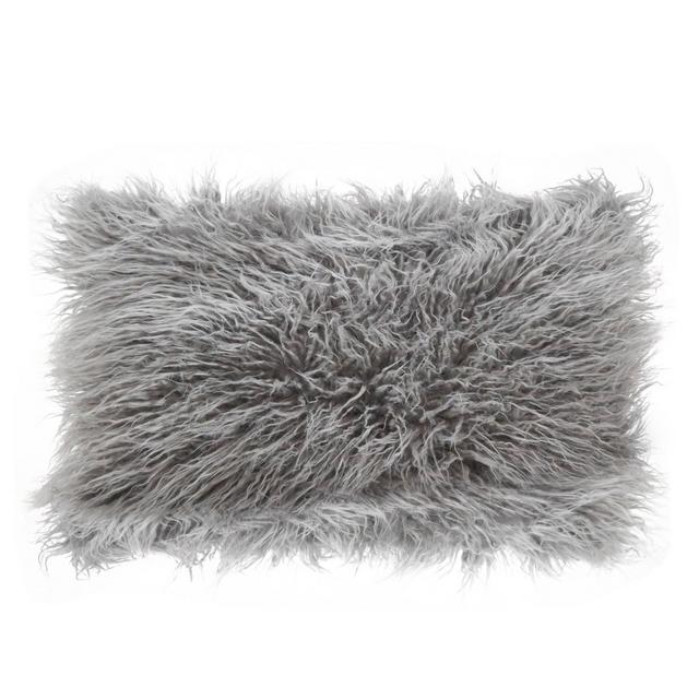 12"x20" Poly Filled Faux Mongolian Fur Pillow Fog Gray - Saro Lifestyle