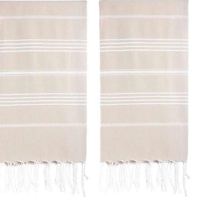 HAVLULAND Pack of 2 -Turkish Beach Towel -100% Cotton Super Absorbent Drying Quickly - Sandfree Sand Resistant Beach Towel -Oversized Beach Blanket - Extra Large Turkish Peshtemal 71x39 - Beige