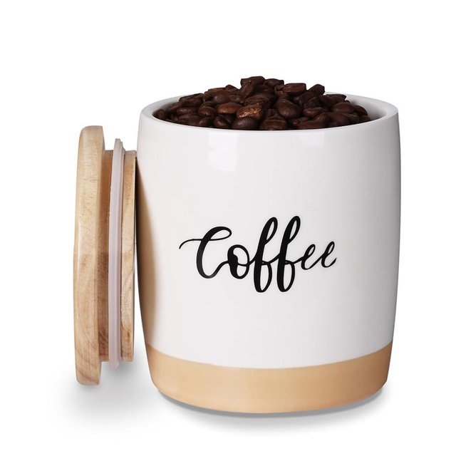 LEETOYI Ceramic Food Storage Containers with Lid,Modern Farmhouse Kitchen Decor, Countertop Food Storage Caddy Organizer, 33oz (Labeled Coffee)