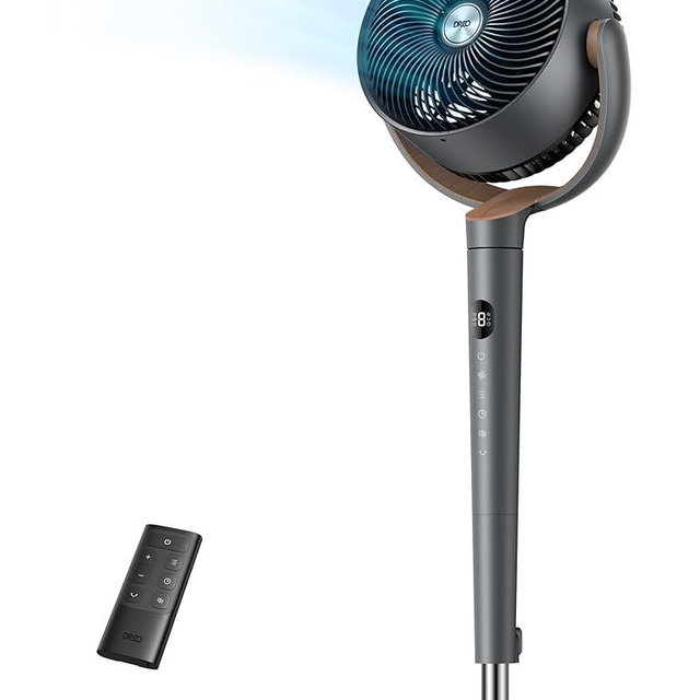 DREO Fan for Bedroom, 120° Oscillating Standing Fans, Quiet Floor Fan with DC Motor, 100ft Pedestal Fans for Room, 9 Speeds, 4 modes, 20dB, 120° Manual Vertical, 37-42" Adjustable Height, 9H Timer