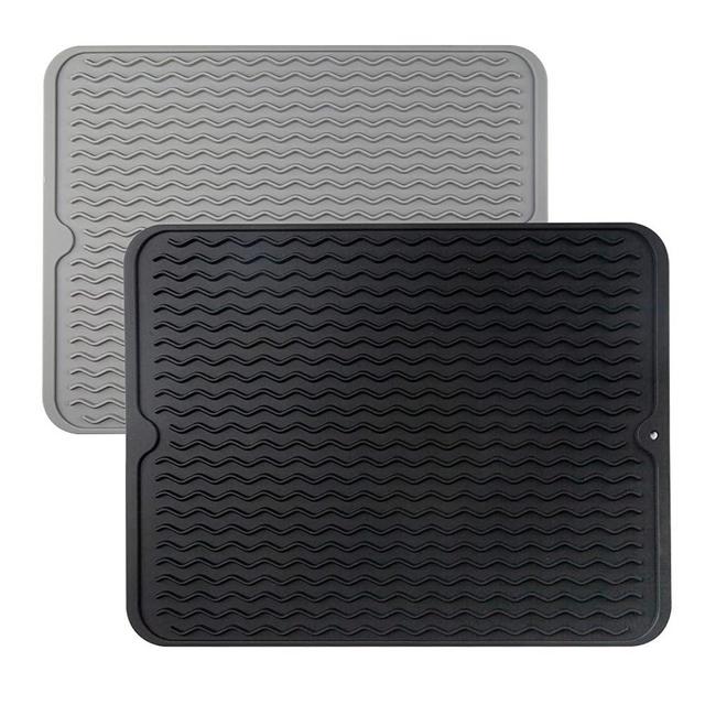 OACYWL Silicone Tableware Drying mat, Easy to Clean, Kitchen countertop mat,The Dishwasher is Safety to use, Reusable Non-Slip Heat-Resistant Tableware Quick-Drying mat (16×12in, 1 Black 1 Gray)