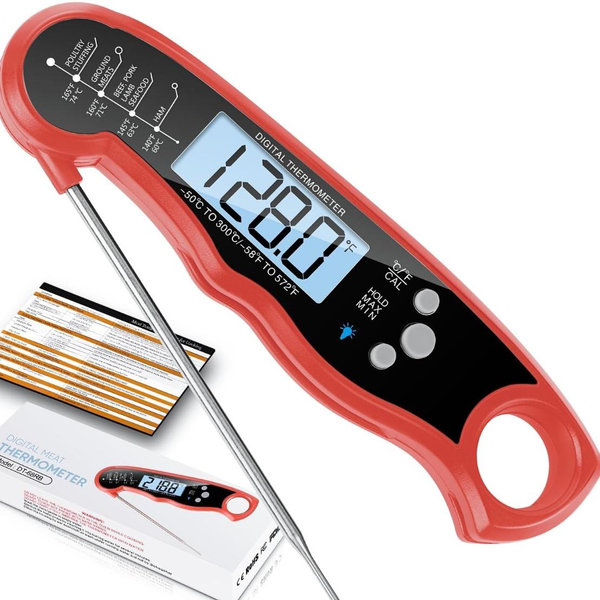Alpha Grillers Instant Read Meat Thermometer for Cooking Grill and BBQ Griddle - Waterproof w/Backlight & Calibration for Food, Oven, Air Fryer Accessories, Kitchen Essentials, Stocking Stuffer Gifts