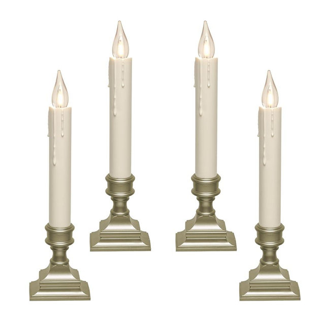 612 Vermont Vintage LED Battery Operated Window Candles with Timer, Bright Warm White Glow, VT-1806P-4 (Pack of 4, Pewter)