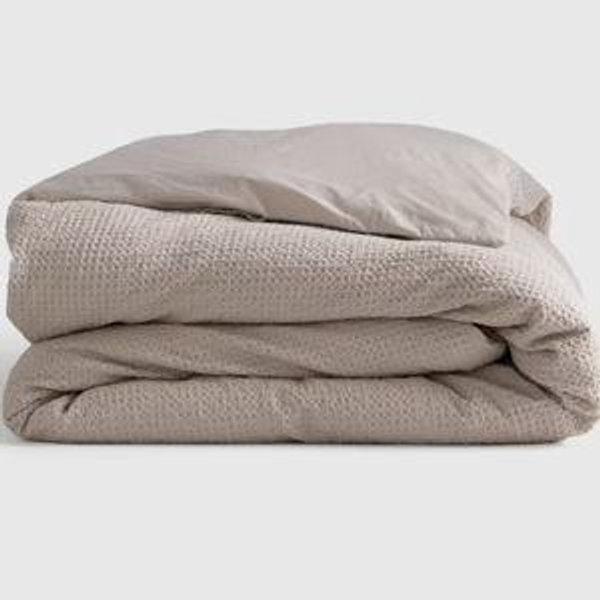 Organic Luxe Honeycomb Duvet Cover Set - Sand, King/Cal King