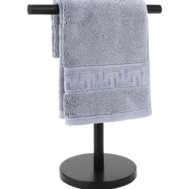 Black T-Shape Bath Hand Towel Holder Stand, Stainless Steel Free Standing Hand Towel Rack, for Bathroom Kitchen & Countertop, Matte Black