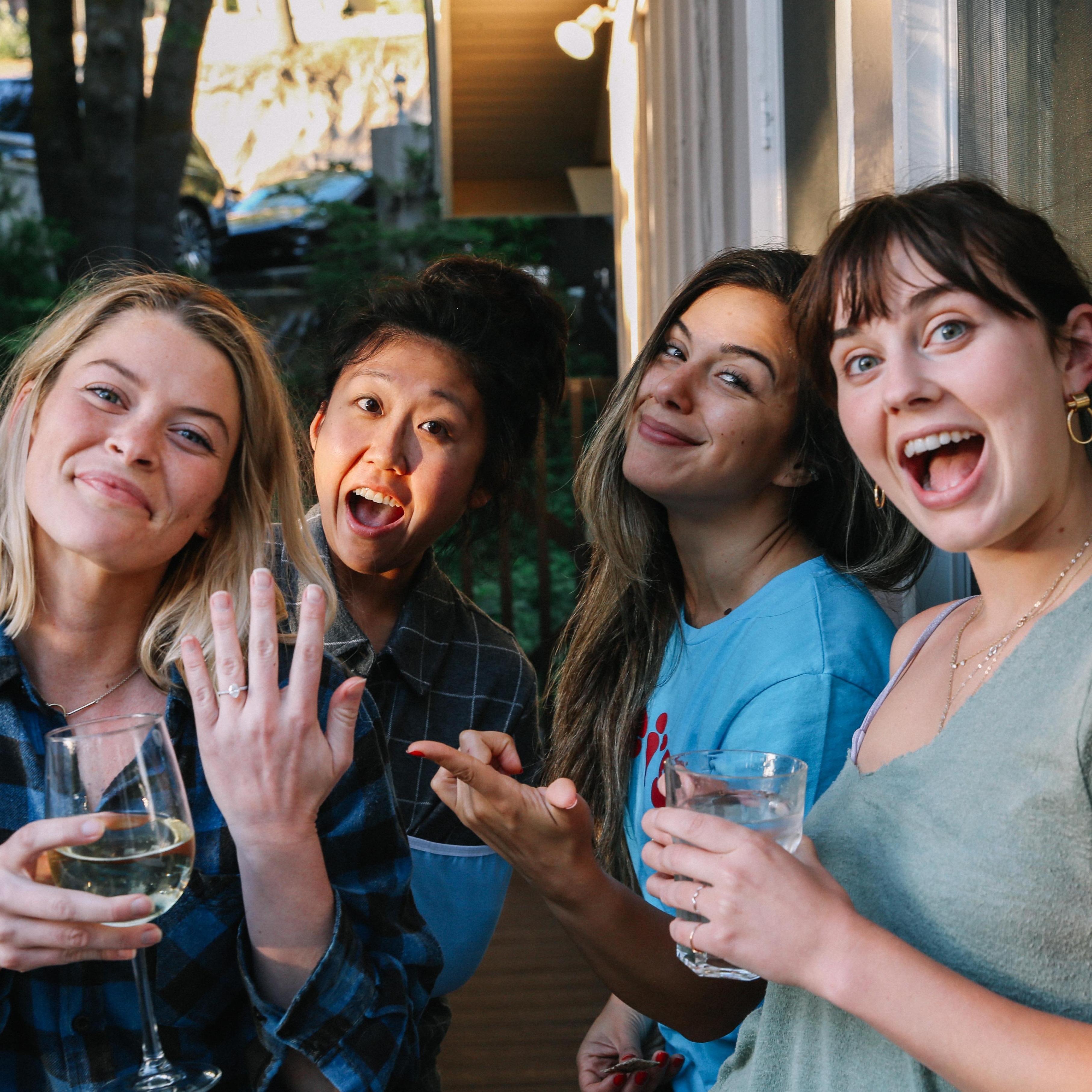 Some of the best gal pals, posing after the big question.