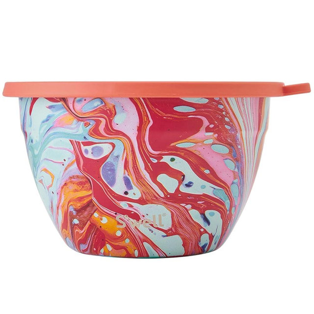 S'well Stainless Steel Salad Bowl Kit 64oz, Marble Swirl, Comes with 2oz Mini Canister and Removable Tray for Organization, Leakproof, Easy to Clean, Dishwasher Safe