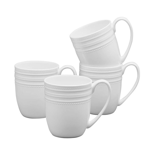 Mikasa Kamryn Vegan Bone China Lightweight Set of 4 Mugs, 13.5 Ounce, White
