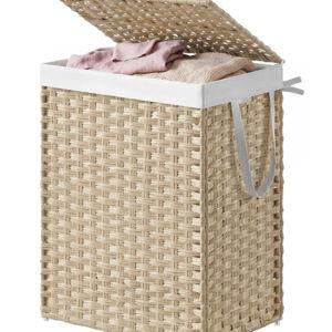 SONGMICS HOME Laundry Hamper with Lid, Clothes Basket with Removable Liner and Handles, 23.8 Gallon, Foldable Narrow Laundry Organizer for Bathroom, Bedroom, Sand