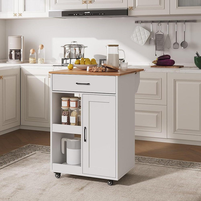 Garvee Kitchen Island with Drop Leaf, Rolling Kitchen Island on Wheels with Storage, Island Cart with 2 Open Shelves,1 Drawer for Kitchen, Dining Room