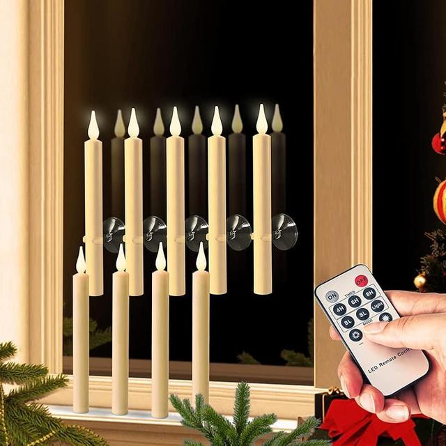 ShareMoon Window Candles Flickering Battery Operated with Remote and Timer, 9 Pack Electric Flameless Taper Candles with Magnetic Base for Christmas Halloween Dinner Wedding Party Decoration