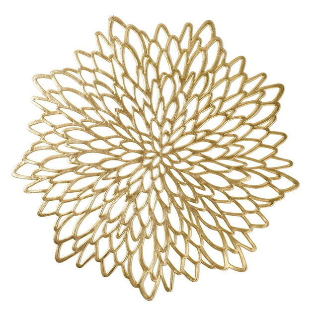 18 Pack Gold Metallic Round Placemats Laminated Vinyl Leaf Dining Table Decoration by Snowkingdom