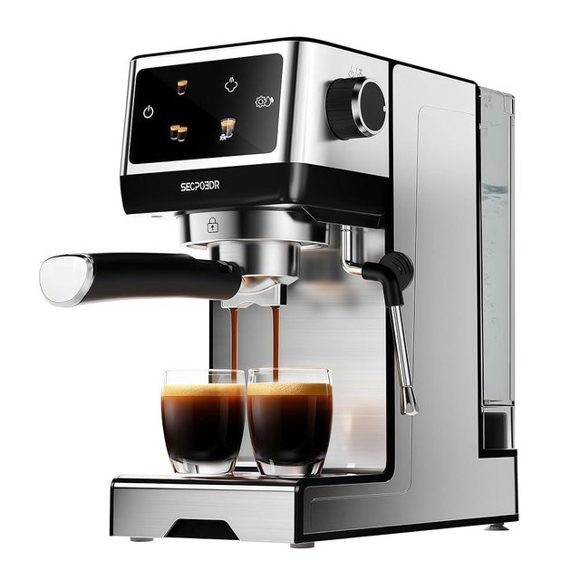 20Bar Espresso Machine with Milk Frother Cold Brew, Expresso Coffee Machine for Home, Compact Espresso Machines Small Kitchens, Cappuccino Latte Maker, 45oz Removable Water Tank, Touchscreen, Silver