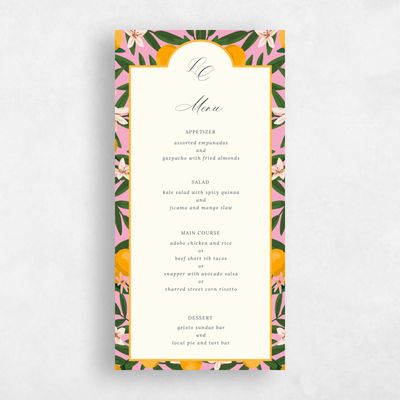 Flamingo, Pink Wedding Menu - Melissa