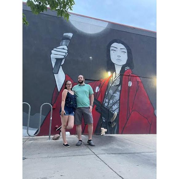 2021 - Enjoying the Downtown sights. Wyatt blinks a lot, lol.