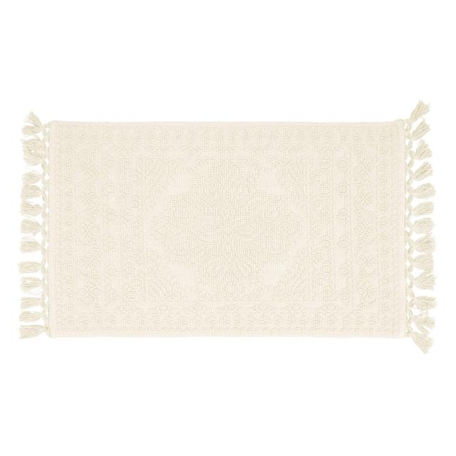 French Connection – Nellore Bath Mat | Woven and Beaded Bathroom Rug | 100% Cotton | Premium Bathroom Décor | Machine Washable | Measures 17"x24" | Ivory