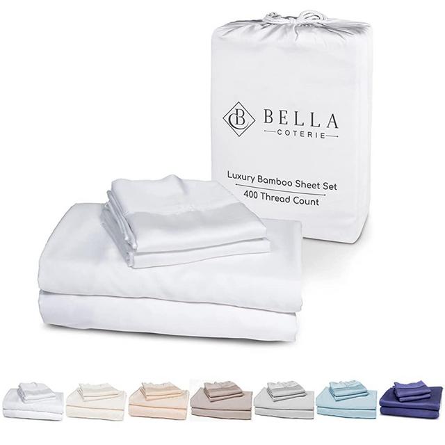 Bella Coterie Luxury Bed Sheet Set | 100% Organically Grown Bamboo Viscose | Ultra Soft and Cooling Better Than Cotton or Silk | 2 Pillowcases, Flat, and Extra Deep Fitted Sheet [Queen, White]