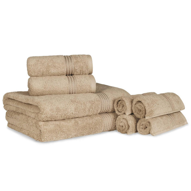 Premium Cotton Absorbent Luxury Weight 8 Piece Towel Set, Taupe - Blue Nile Mills