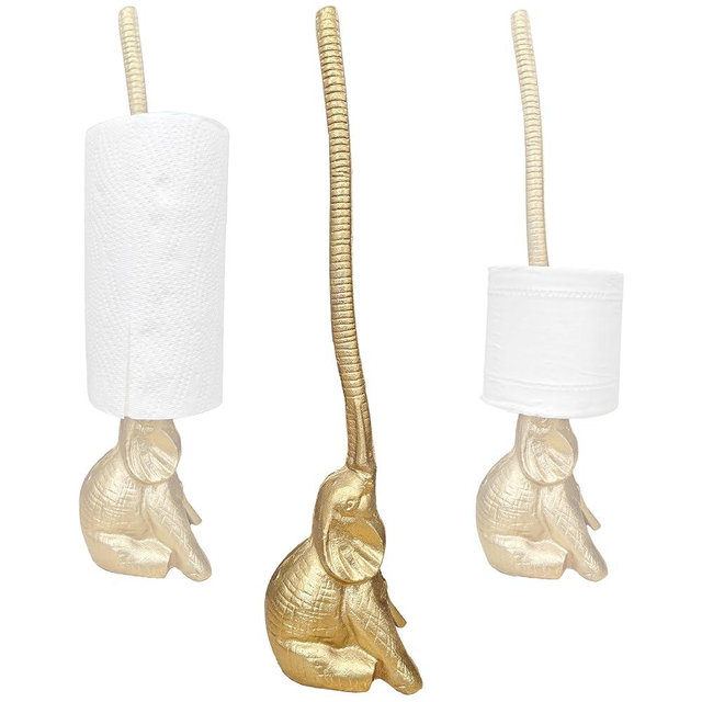 Mozhixue Elephant Toilet Paper Holder 16'' Cast Iron Paper Towel Holder Funny Toilet Paper Holder for The Floor or Counter in The Kitchen or Bathroom Bronze Rustic,Elephant