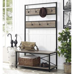 Walker Edison - WE Furniture Industrial Metal and Wood Hall Tree in Driftwood - 72"