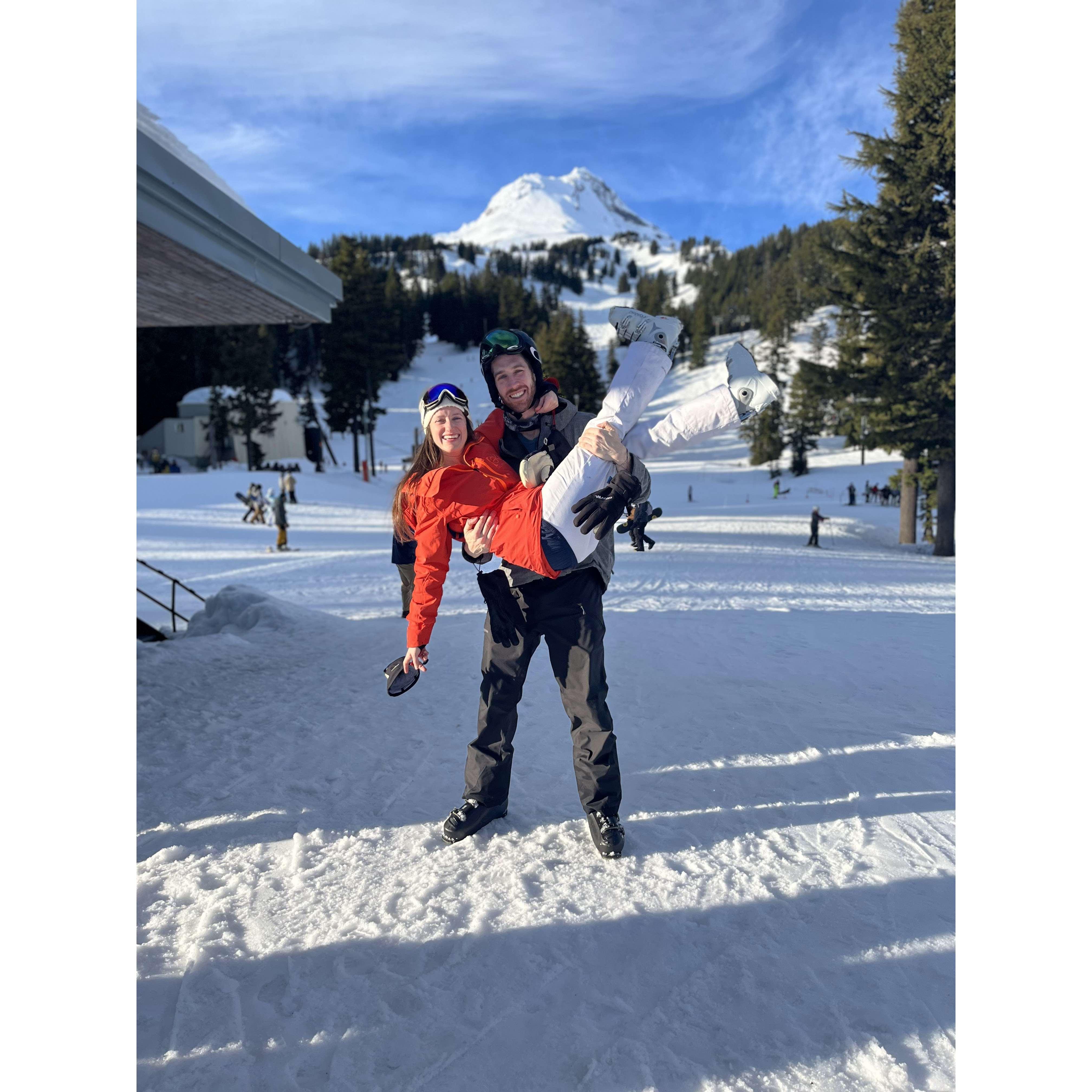 Oran's quickly learning to ski & trying to keep up with his Dooney lass