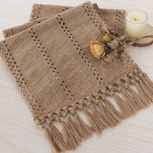 FEXIA Brown Table Runner Boho Burlap Coffee Table Runner with Tassels 72 Inches Long for Farmhouse Home Decor Modern Fall Table Runner for Bohemian Dining Bedroom Decor Rustic Style (12x72 Inches)