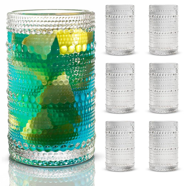 Hobnail Drinking Glasses, Vintage Glassware Set of 6, Vintage Drinking Glasses 12.5 oz, Bubble Glasses Drinking, Hobnail Glasses, Vintage Glass Cups, Jupiter Glasses for Juice, Soda, Beer, Whisky