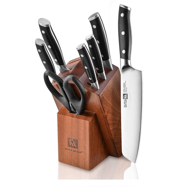 Klaus Meyer Stahl High Carbon Exclusive German Steel 8 Piece Knife Block Set (Black)