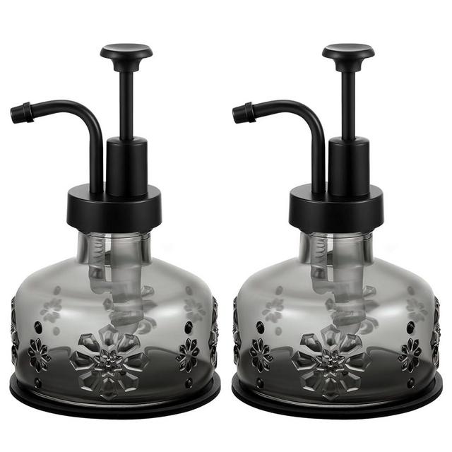 Tioncy 2 Pcs Antique Soap Dispenser Kitchen Bathroom Countertop Glass Soap Pump Dispenser Refillable Rustic Decorative Goth Small Liquid Container with Non Slip Silicone Coaster(Black)