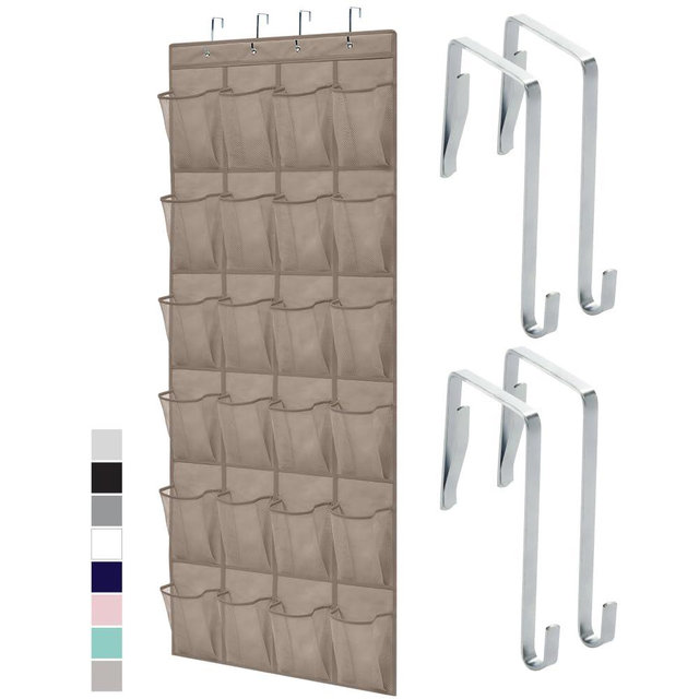 Gorilla Grip Slip Resistant Breathable Space Saving Mesh Large 24 Pocket Shoe Organizer, Up to 40 Pounds, Over the Door, Sturdy Closet Storage Rack Hangs on Closets for Shoes, Sneakers, Beige