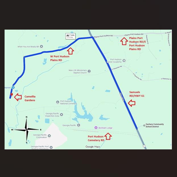 Please follow these directions to the venue. The bridge on Port Hudson Cemetery Road is closed for construction.