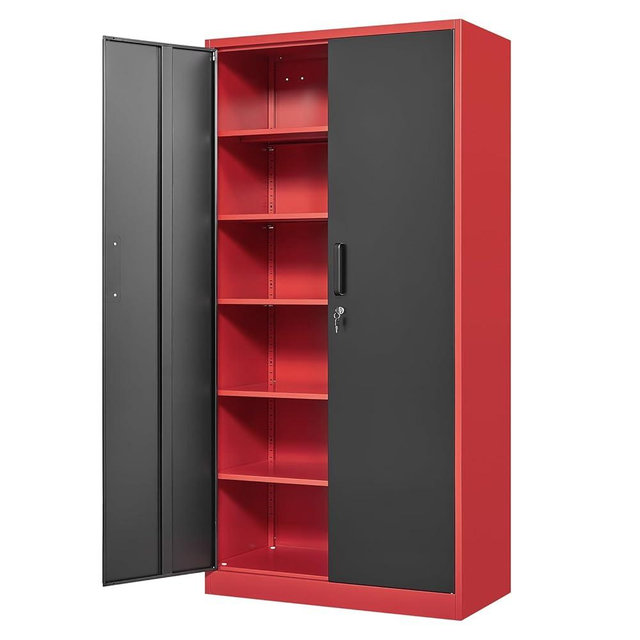 Yizosh Metal Garage Storage Cabinet with 2 Doors and 5 Adjustable Shelves - 71" Steel Lockable File Cabinet,Locking Tool Cabinets for Office,Home,Garage,Gym,School (Red Black)