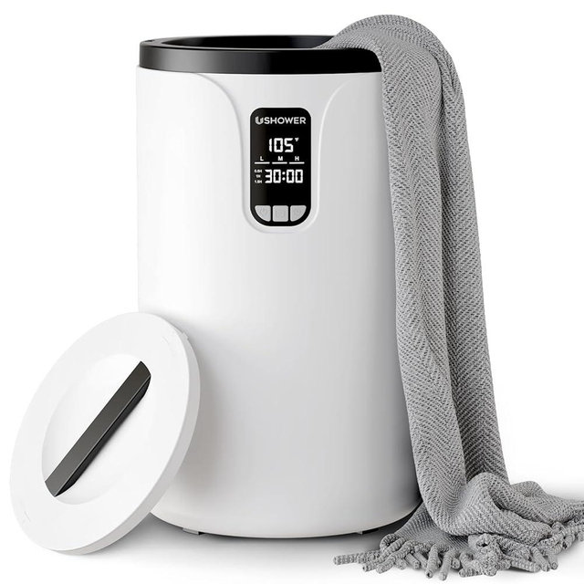 USHOWER Towel Warmers for Bathroom 20L, Smart LCD Display Towel Warmer Bucket with 24H Preset Timer, Adjustable Temperature Modes, Fits 2 Oversized Towels, Blankets, Bathrobes
