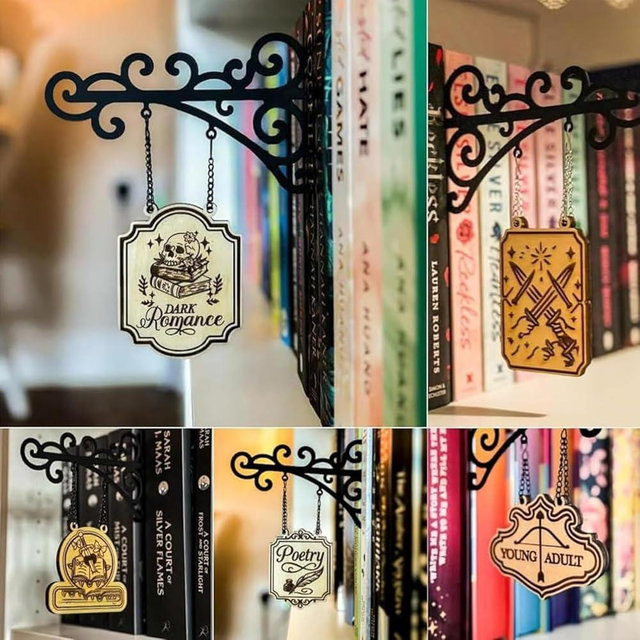 Book Nook Tavern Signs– Genre Shelf Labels with Hanging Brackets, Tavern-Style Book Nook Decor, Bookshelf Genre Signs for Home Library Book Dividers for Shelves,Home Library Book Dividers for Shelves (ALL)