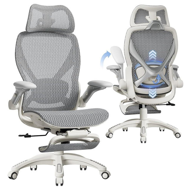 ELABEST X100 Ergonomic Office Chair with Footrest, Big and Tall Home Desk Chair with 5D Flip-Up Arms, Adjustable 3D Lumbar Support,High Back Rolling Computer Chair, Swivel Mesh Chairs (Frosted Dawn)