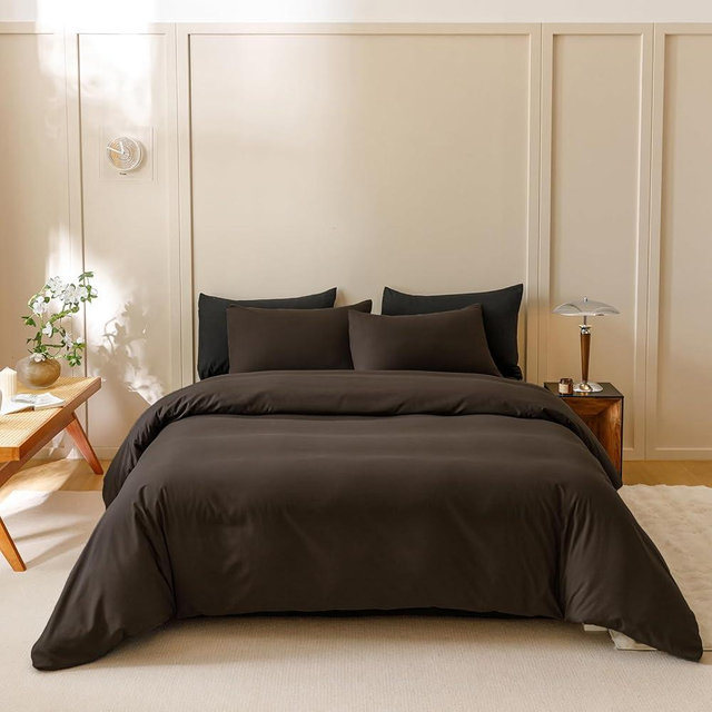 KAREVER Dark Brown Comforter Set King Size Deep Brown Bedding Set 3 PCs Deep Coffee Color Comforter Set Fluffy Blanket King Size