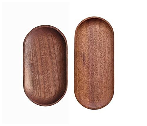 Mini Serving Tray for Jewellery Key Coin Set of 2, Oval Ebony Wood Natural Dessert Cup Tray, Small Wooden Cheese Plate, Tableware Decorative Tray (2)