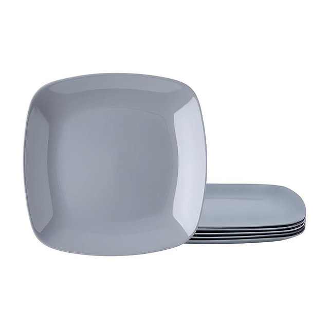 TP 10.5" Melamine Square Dinner Plates, 6-piece Plate Set Unbreakable Serving Dishes for Indoors and Outdoors, Unbreakable Dinner Service for 6, Gray