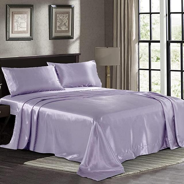 Satin Sheets Queen [4-Piece, Lavender] Hotel Luxury Silky Bed Sheets - Extra Soft 1800 Microfiber Sheet Set, Wrinkle, Fade, Stain Resistant - Deep Pocket Fitted Sheet, Flat Sheet, Pillow Cases