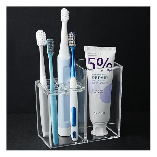 Acrylic Toothbrush Holders for Bathroom, 5 Slots Toothbrush and Toothpaste Storage Organizer Holder, Home Decor for Bathroom Accessories Organizer - Clear